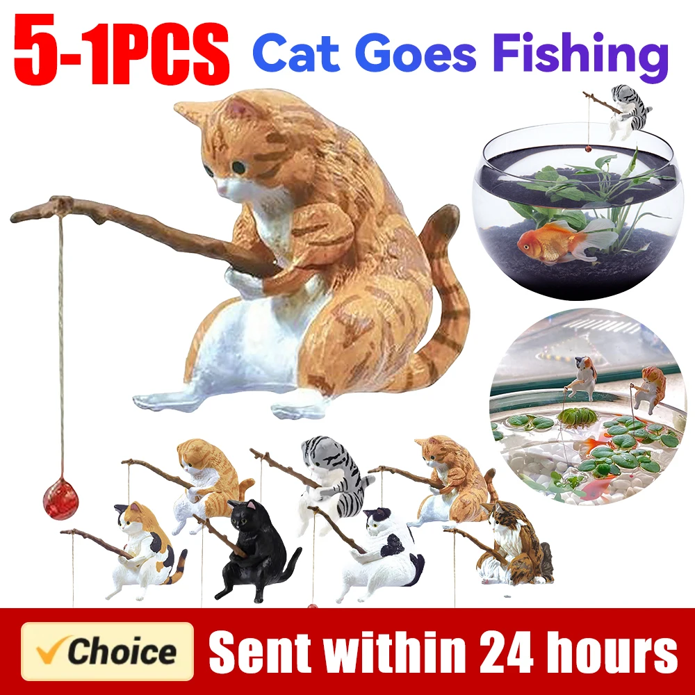 Aquarium Fish Background - 1-5PCS Fishing Cat Aquariums Decorations Fishtanks