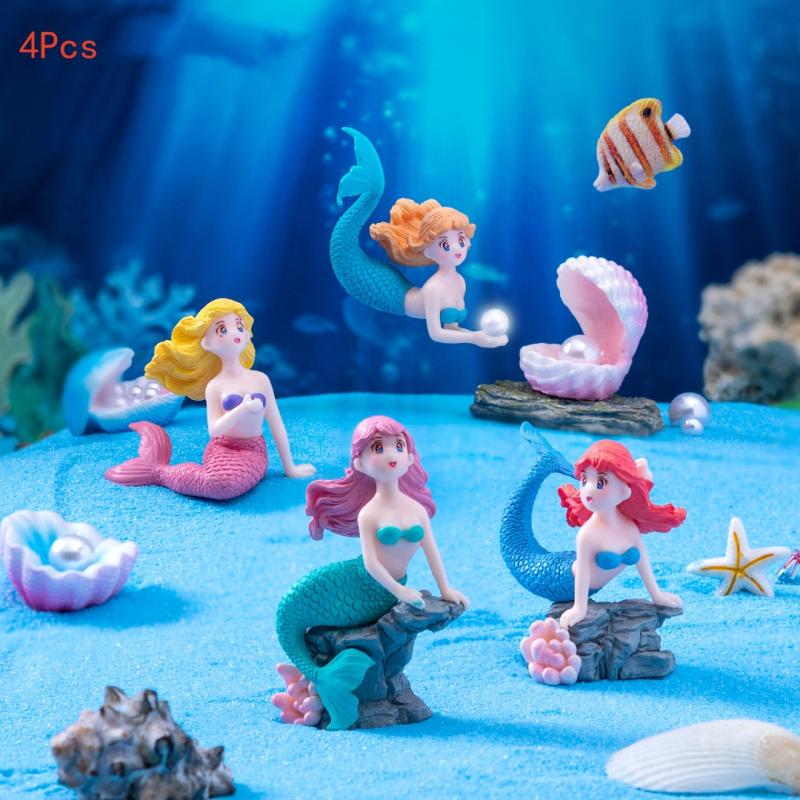 Aquarium Fish Buy - 4Pcs Plastic Fish Tank Little Mermaid
